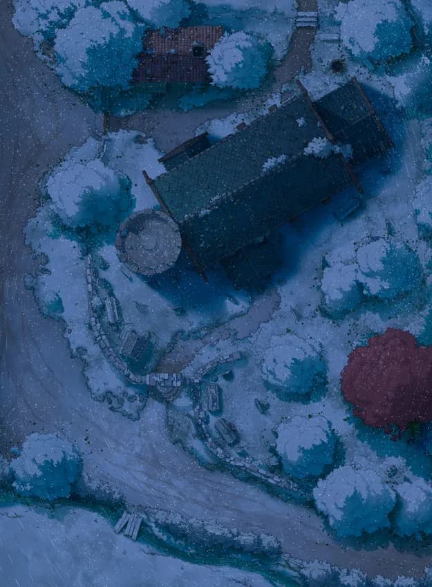 Peaceful Village Church map, Winter Night variant