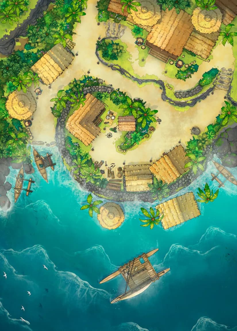 Tropical Island Village map, Flood Day variant