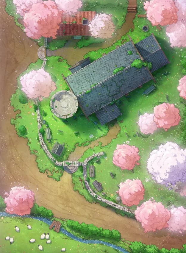 Peaceful Village Church map, Spring Day variant