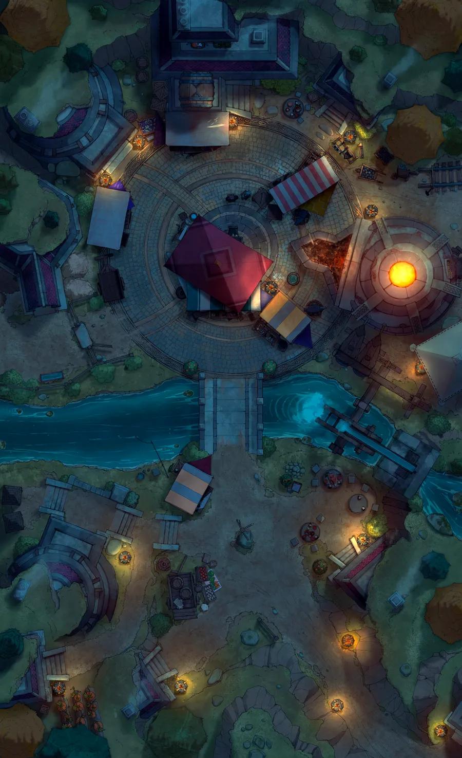 Overground Dwarven City Center map, Market Night variant