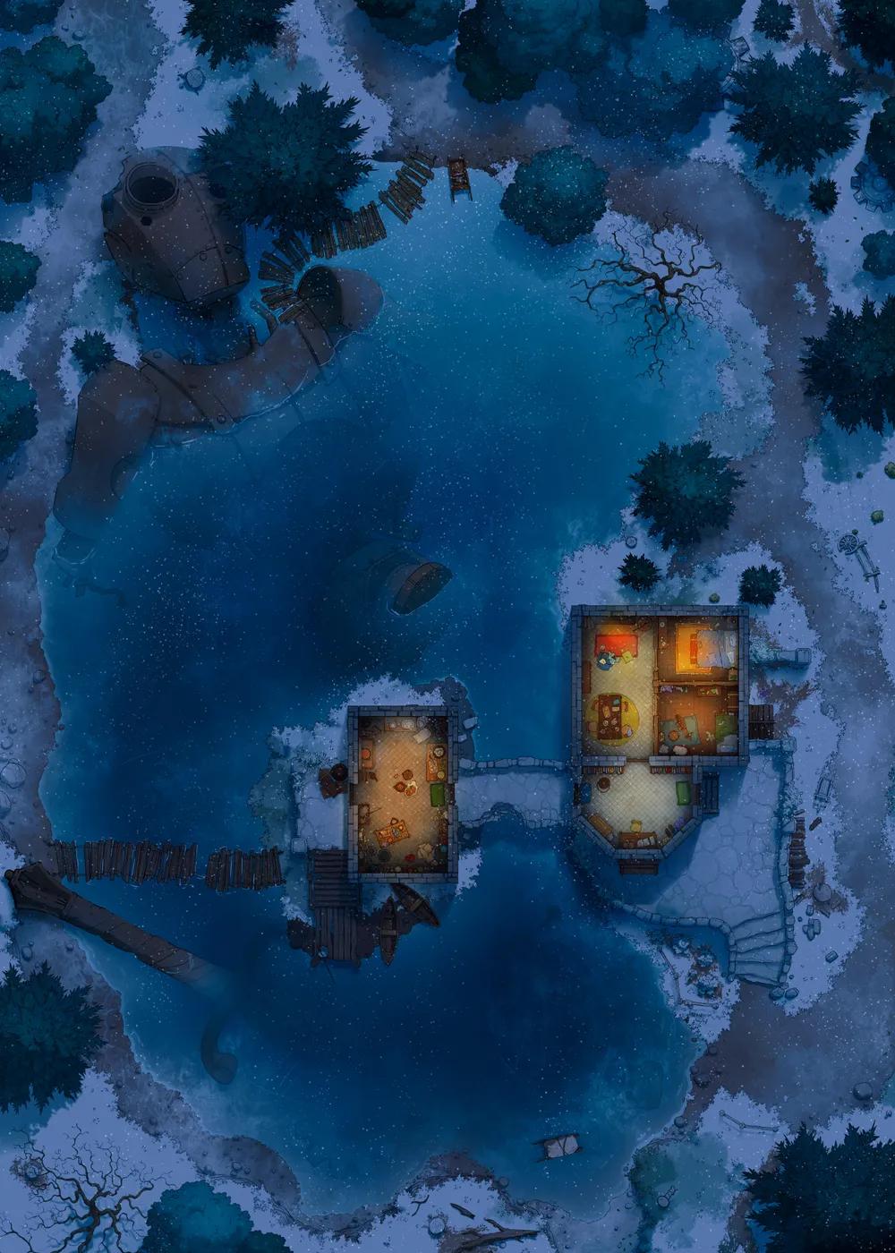 Rusty Robot Lake map, Winter Night variant