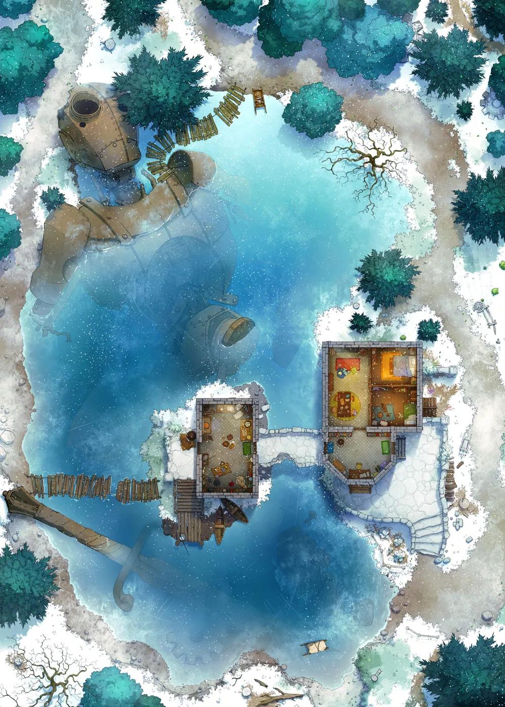 Rusty Robot Lake map, Winter Day variant