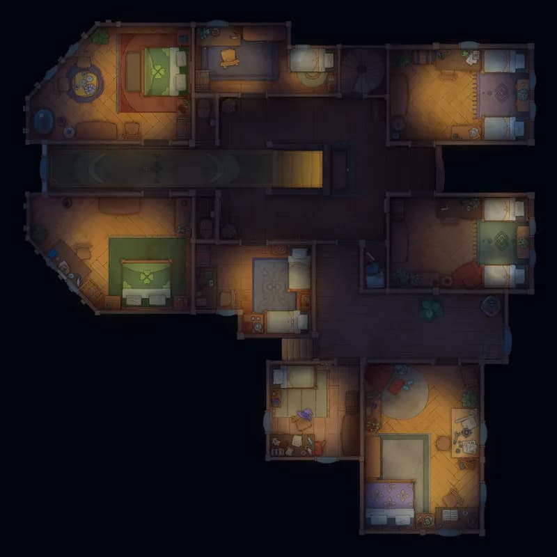 Gryphon Roost Inn map, Floor 1 Night Light variant thumbnail